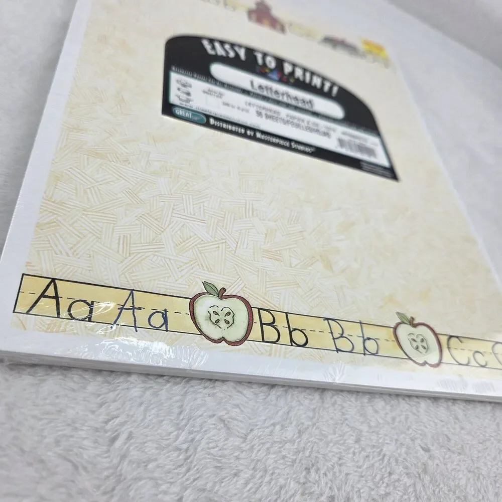 Vintage‎ School Themed Letterhead Paper Lot 75 Sheets Books Apple ABC Teacher